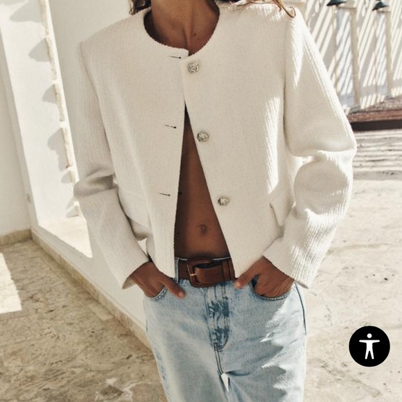 ZARA Structured Metallic Thread Cropped Jacket - Picture 4 of 13